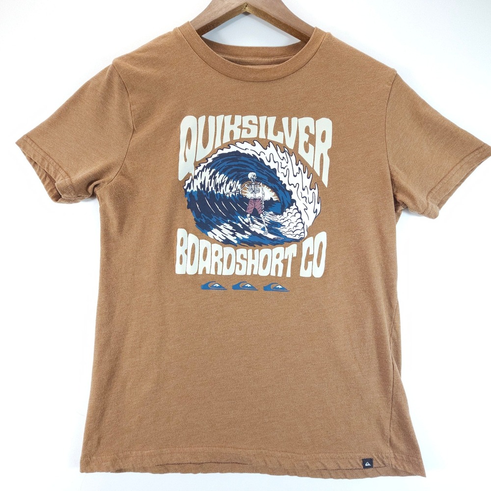 Quiksilver Boardshort Co Tee Boys L‎ Brown Skeleton Surfer Graphic Streetwear